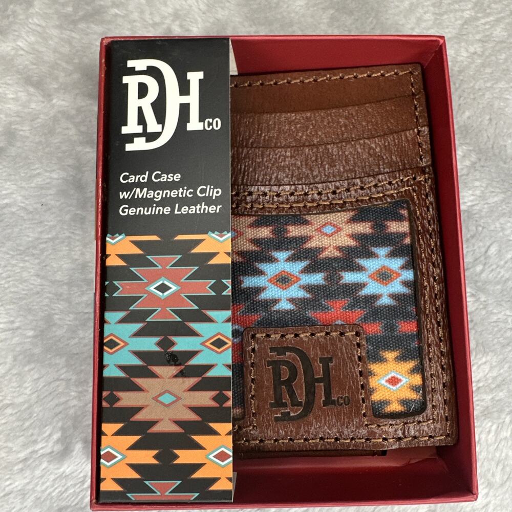 Red Dirt Hat Co Front‎ Pocket Wallet Card Holder Magnetic Clip Aztec Leather